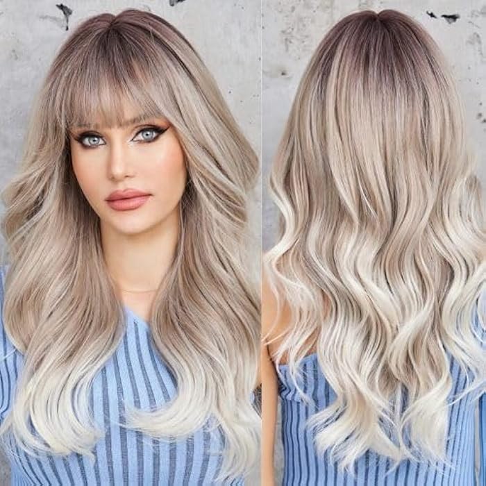 DILLARDS Ombre Gray White Long Wavy Wig With Bangs And Dark Roots - Image 3